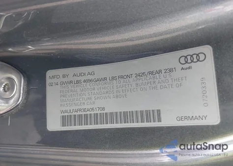 2014 Audi A5 2.0T Premium z USA, uszkodzony, nr VIN WAULFAFR3EA051708